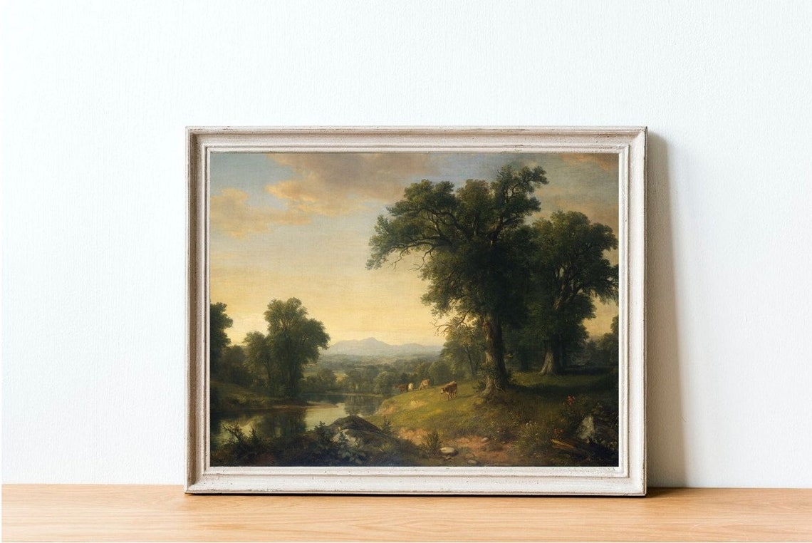 Vintage Country Landscape Cow Painting Art Print - Image 3