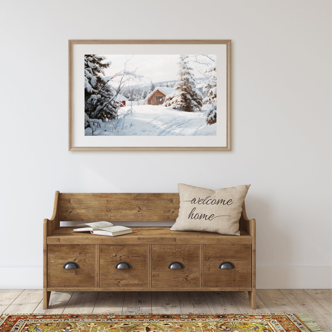 Vintage Winter Snowy Landscape Tree Art Print - Image 2