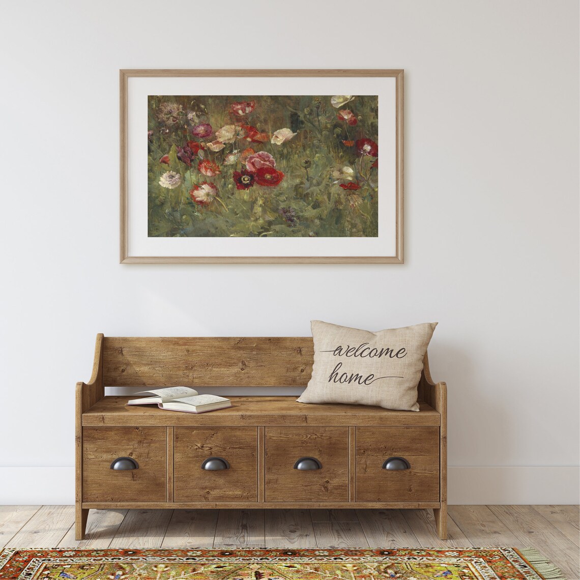 Bed Of Poppies Vintage Floral Landscape Art Print - Image 2