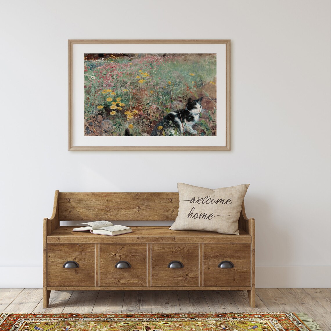Vintage Cat Portrait, Floral Animal Art Print - Image 2