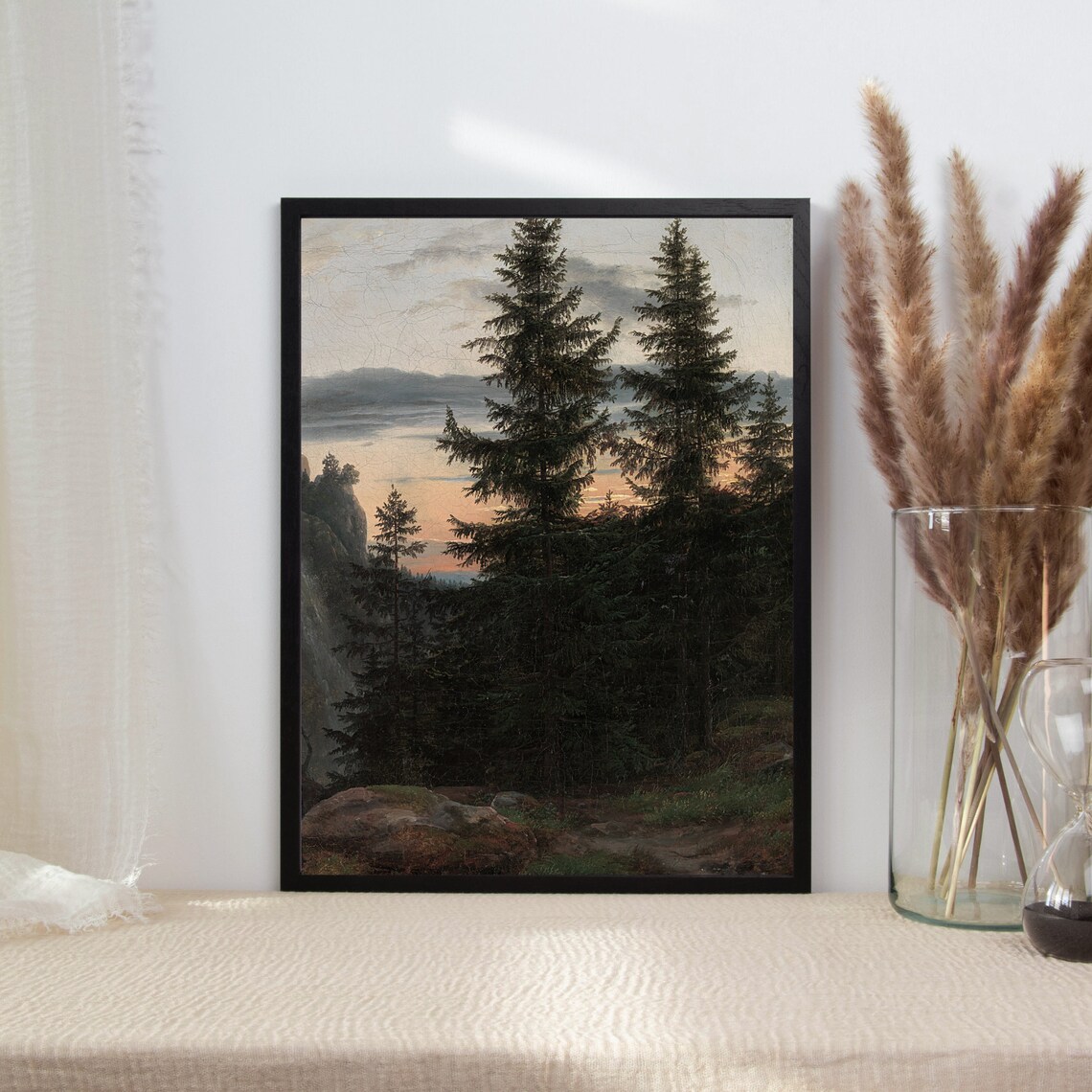 Vintage Pine Tree Forest Oil Painting Art Print - Image 2