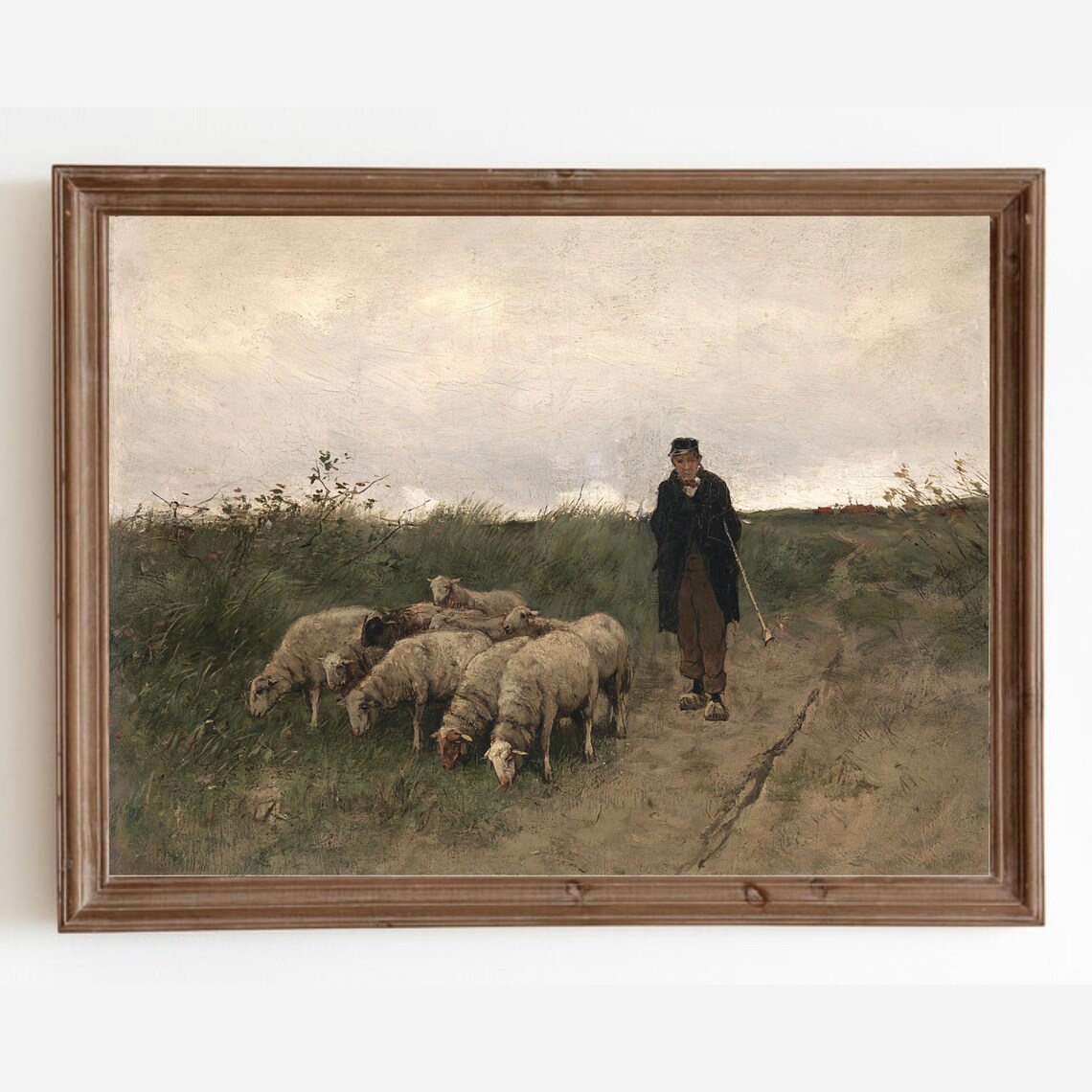 Shepherd And Sheep Vintage Farmhouse Art Print