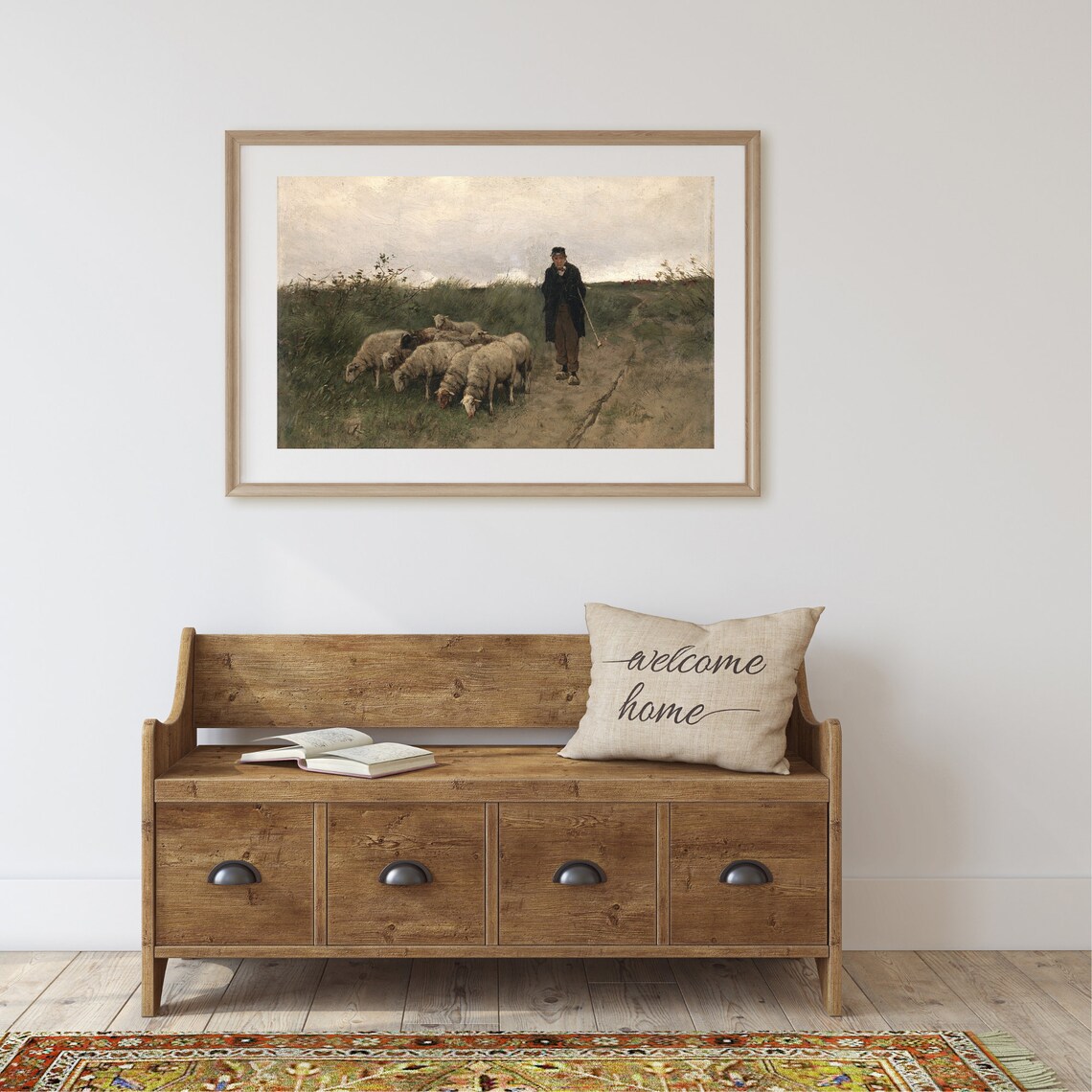 Shepherd And Sheep Vintage Farmhouse Art Print - Image 2