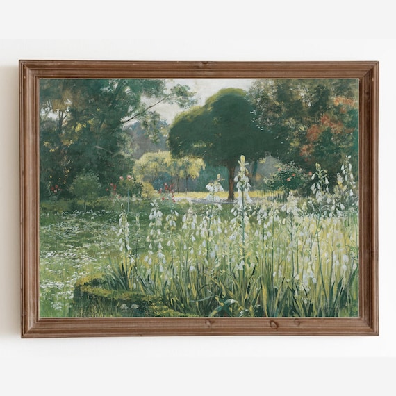 Vintage Landscape Painting, Cottage Farmhouse Art Print