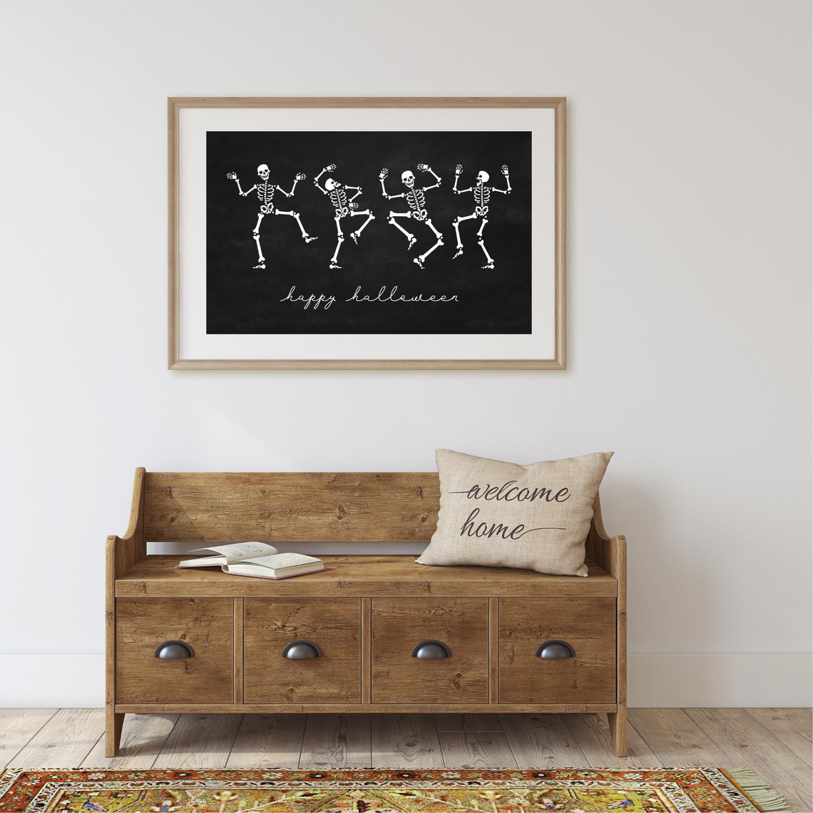 Dancing Skeletons Happy Halloween Black Chalkboard Fun Poster - Image 2