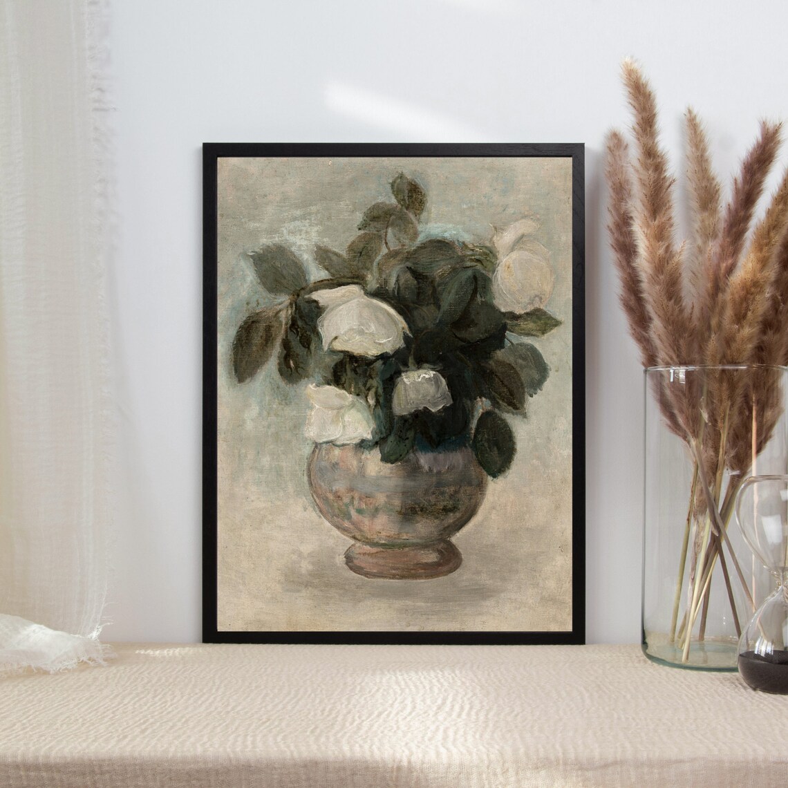 Still Life Roses, Vintage Neutral Floral Art Print - Image 2