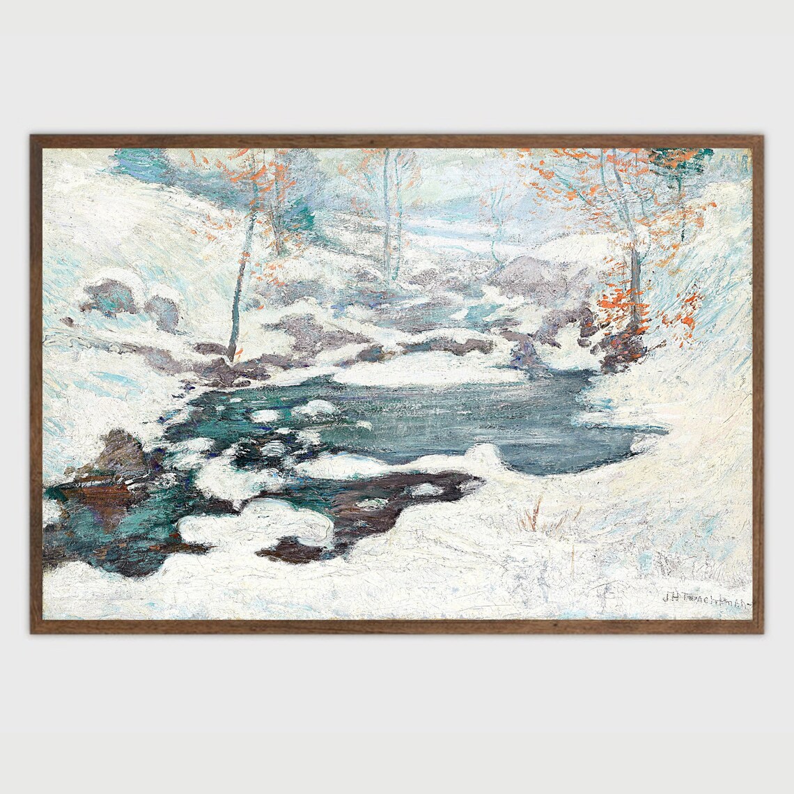 Icy Stream Winter Impressionist Snowy Hillside Painting Vintage Poster - Image 2