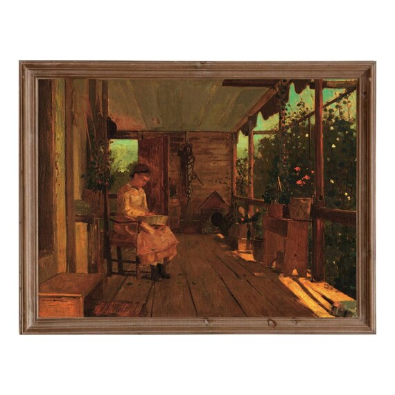 Woman Reading On A Sunlit Rustic Porch Warm Vintage Art Poster
