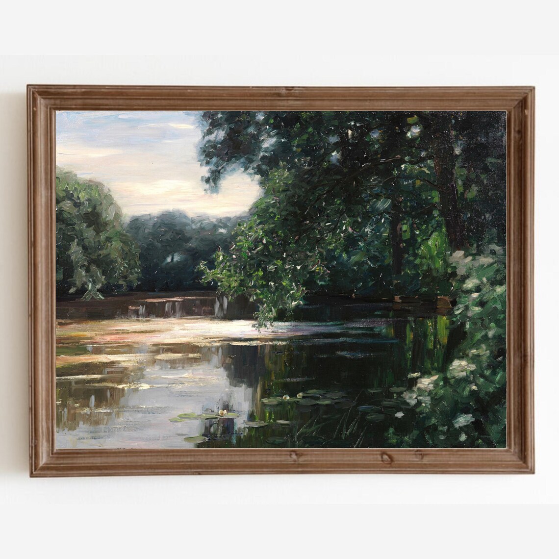 Vintage Pond Landscape, Country Spring Art Print
