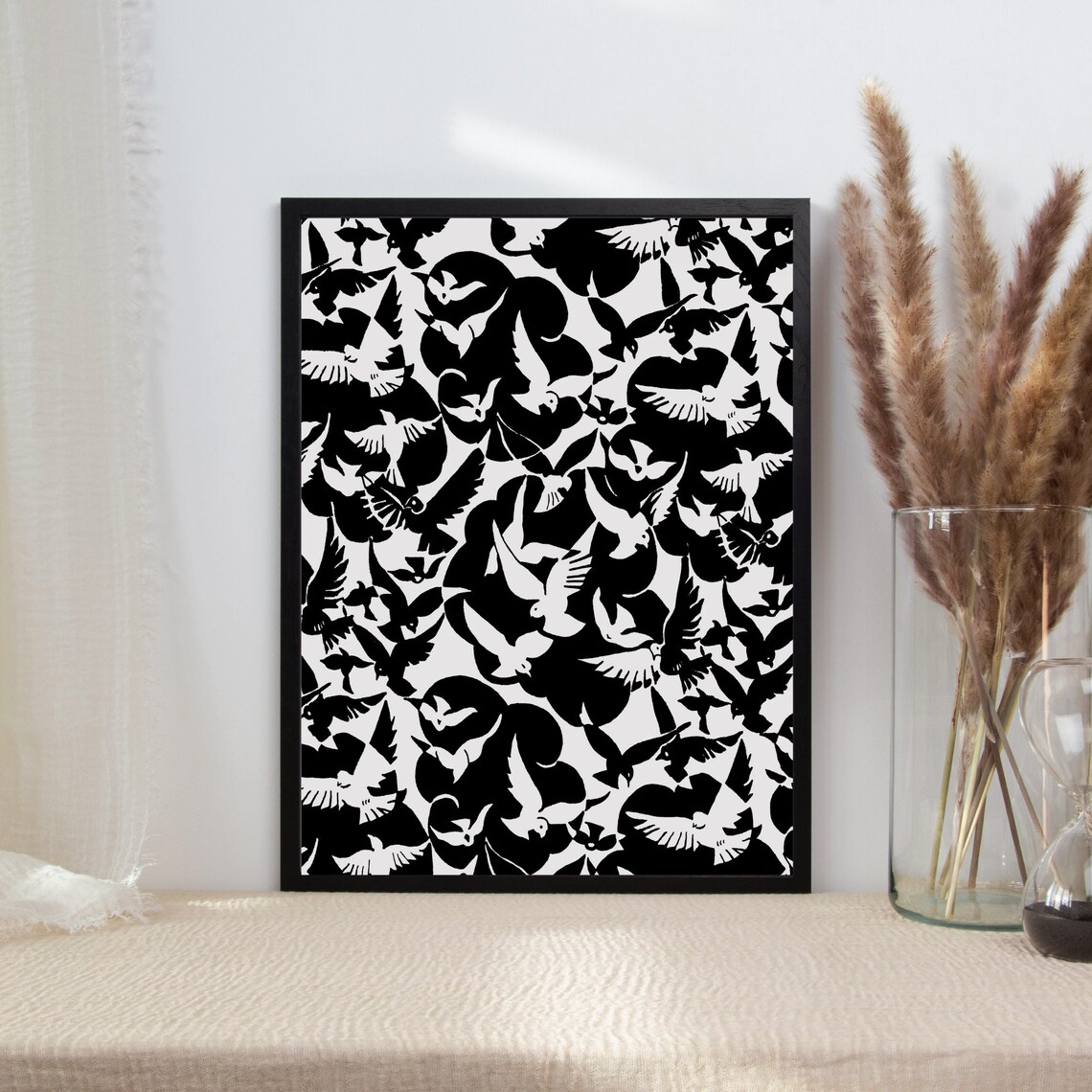Pigeons Vintage Bird Poster, Abstract Black Gray - Image 2