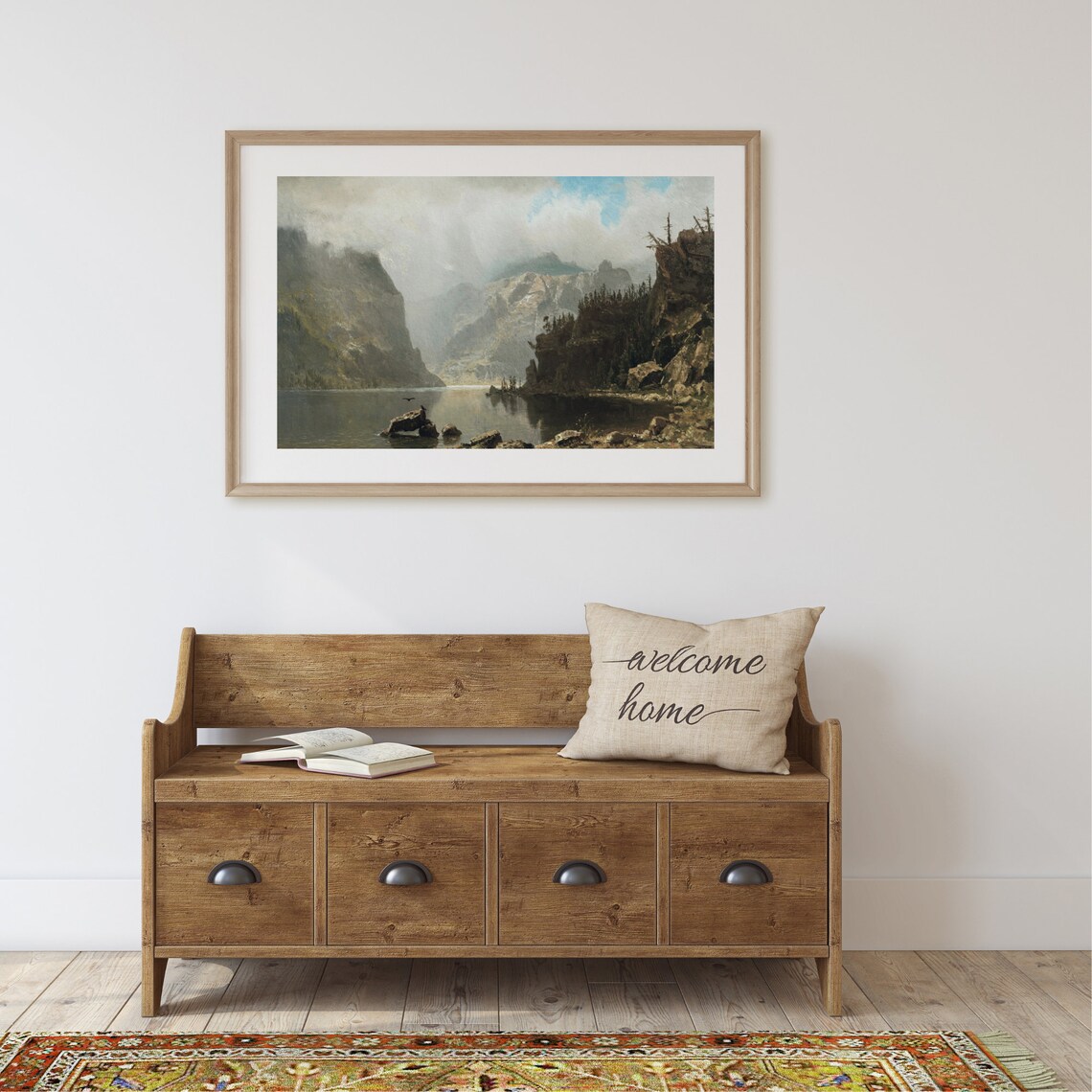 Vintage Lake Mountain Landscape, Rustic Art Print - Image 2