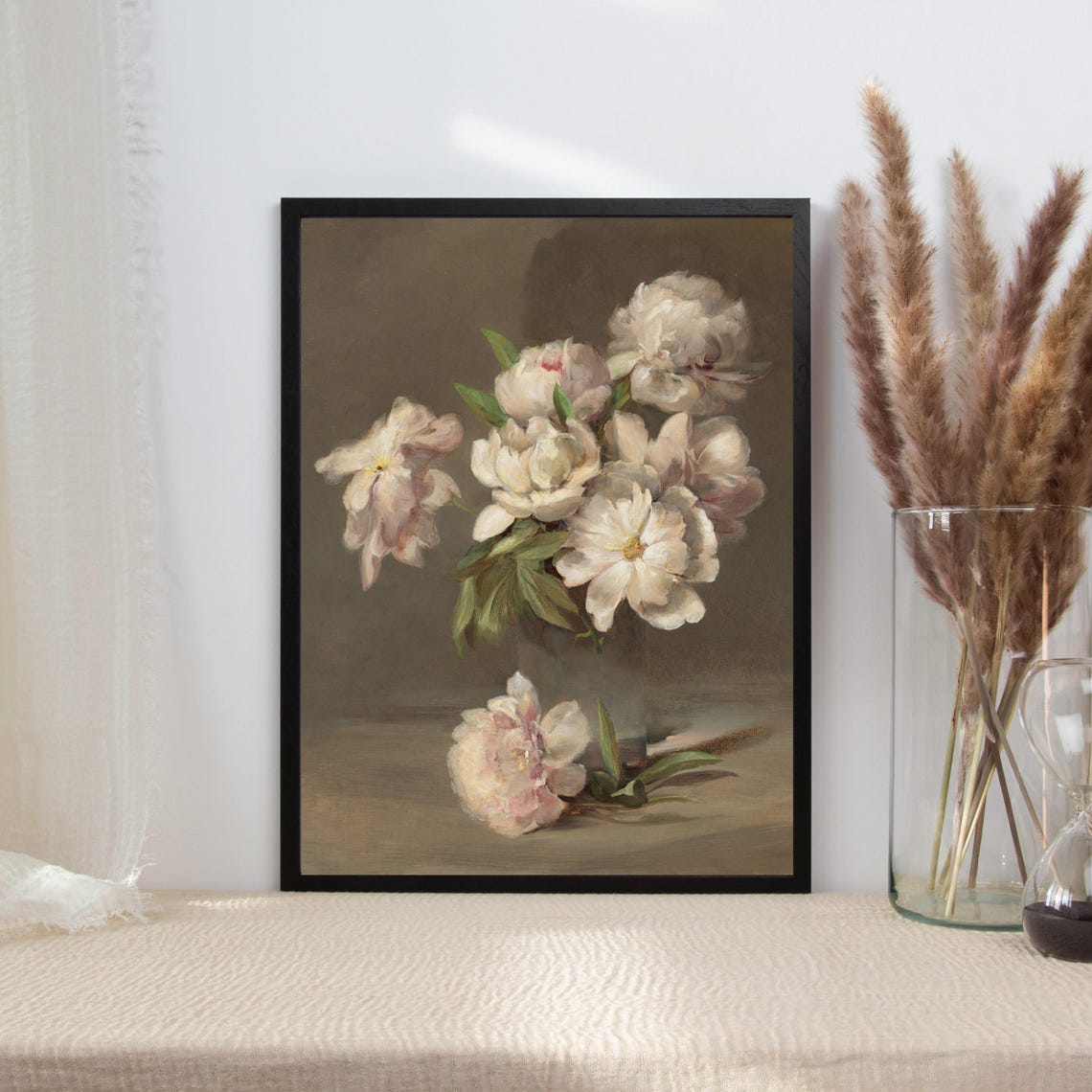 Elegant White Peonies In A Vase Vintage Floral Still Life Poster - Image 2