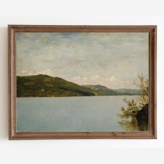 Vintage Lake Painting Antique Art Print Rustic Farmhouse Decor Landscape Oil Painting Vintage Art Lake House Painting Art