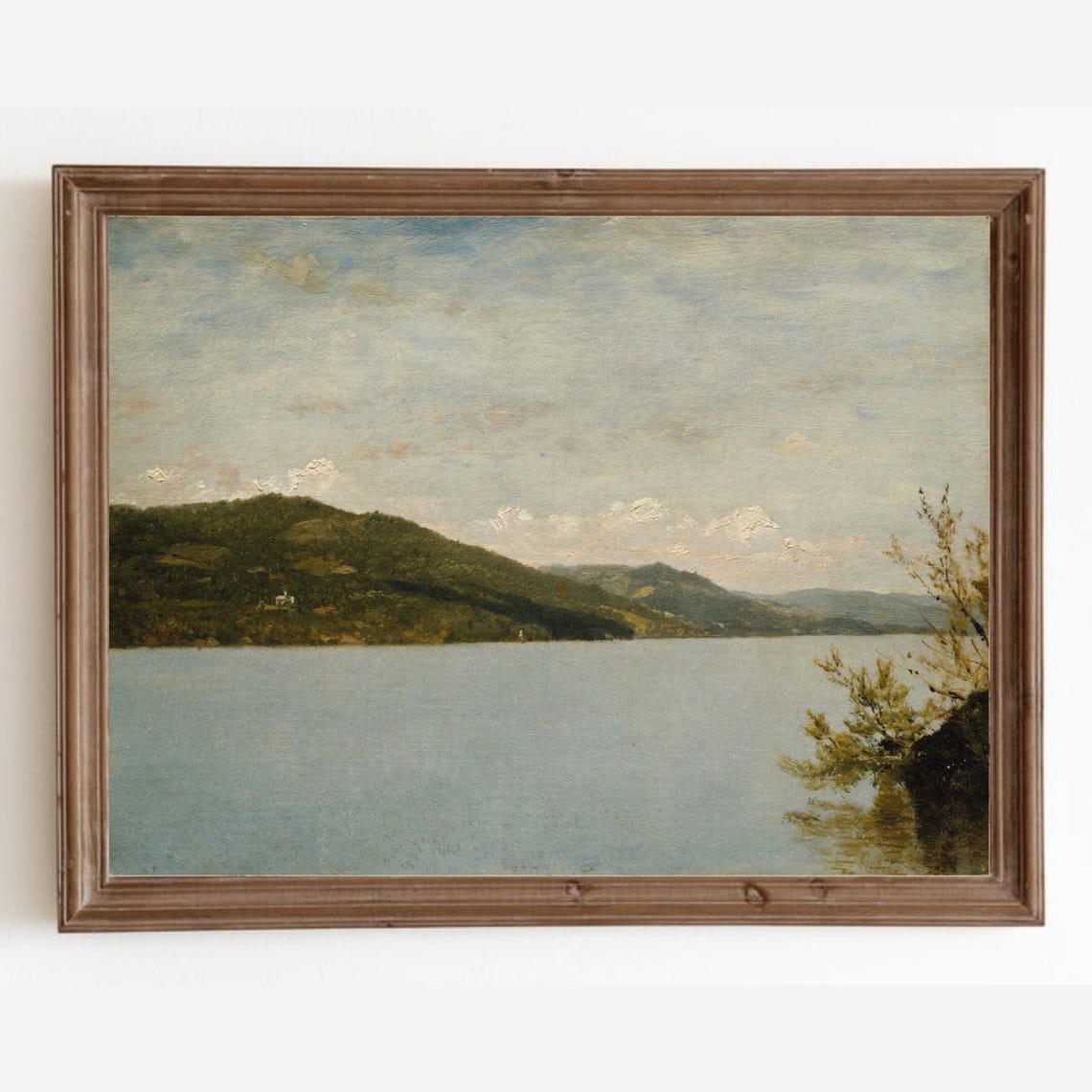 Vintage Lake Painting Antique Art Print Rustic Farmhouse Decor Landscape Oil Painting Vintage Art Lake House Painting Art