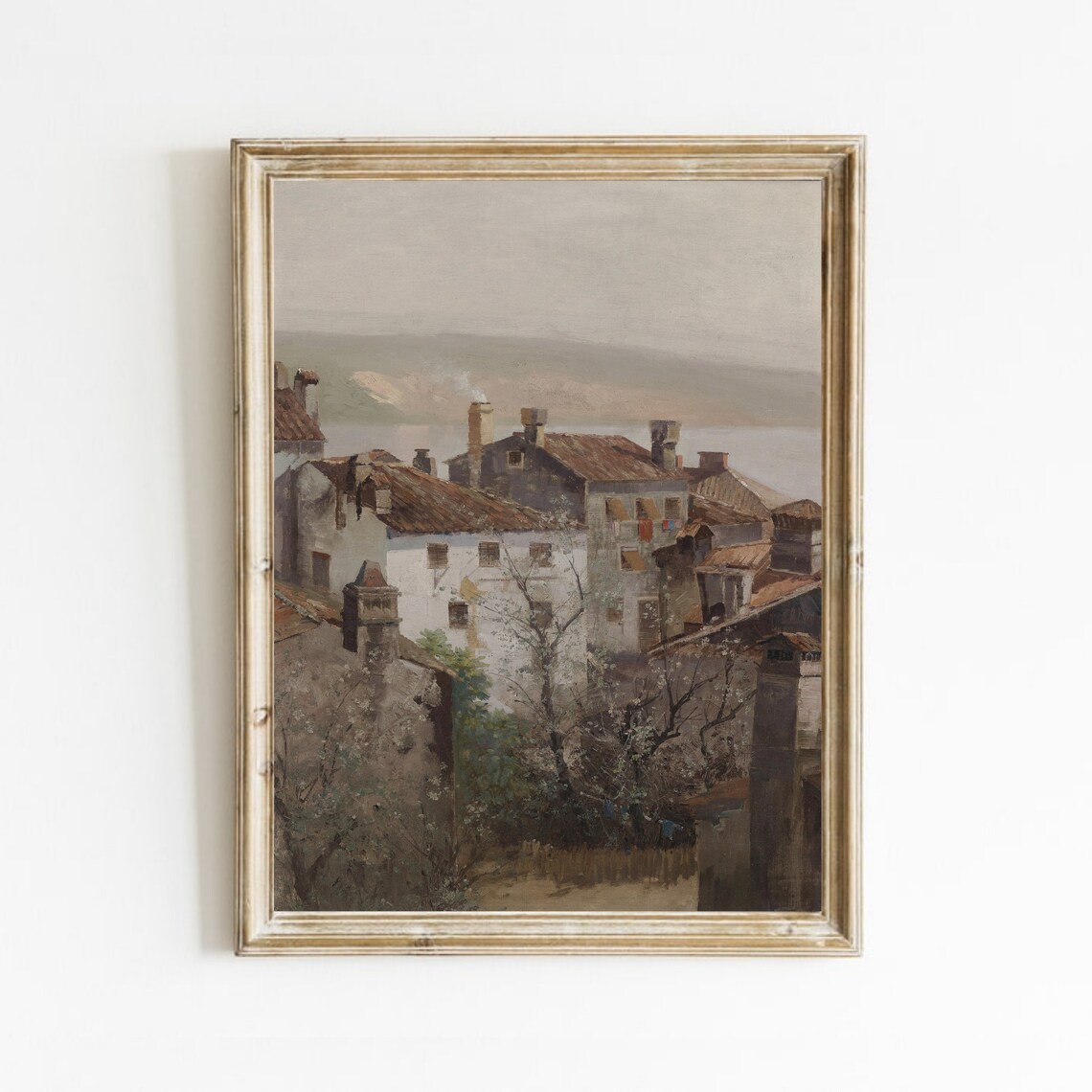 European Village Vintage Antique Cityscape Art Print
