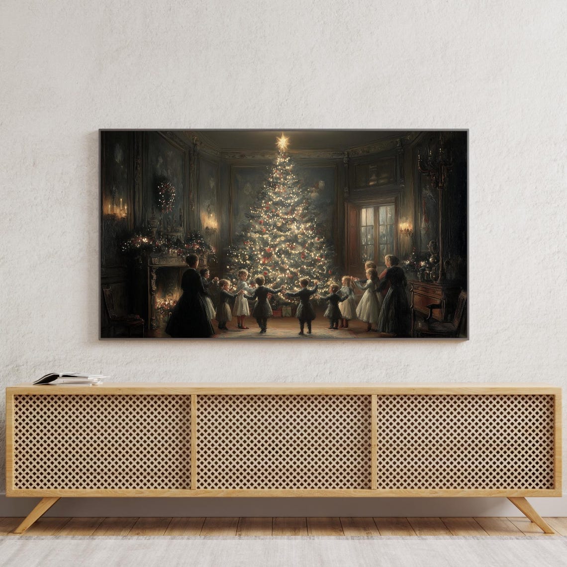 Vintage Christmas Tree Children Dancing Victorian Holiday Scene Poster - Image 2