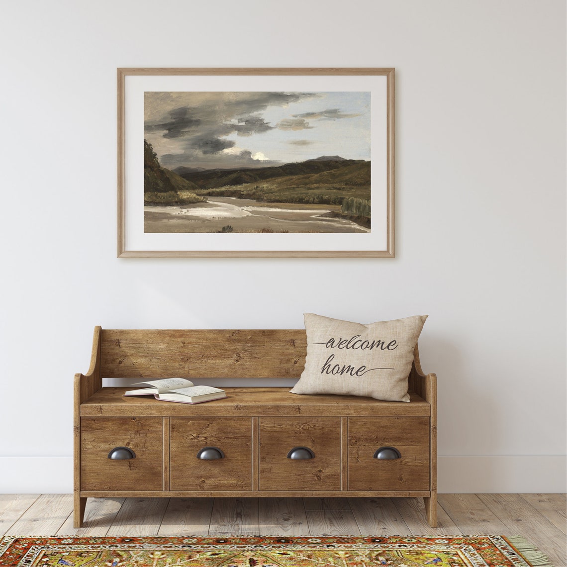 River Landscape Painting Vintage Art Print Moody Wall Art Country Artwork Art - Image 2