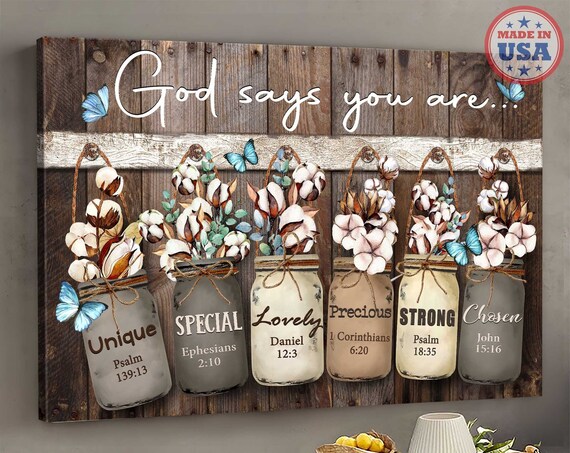 God Says You Are Mason Jars with Bible Verses Cotton Decor Poster