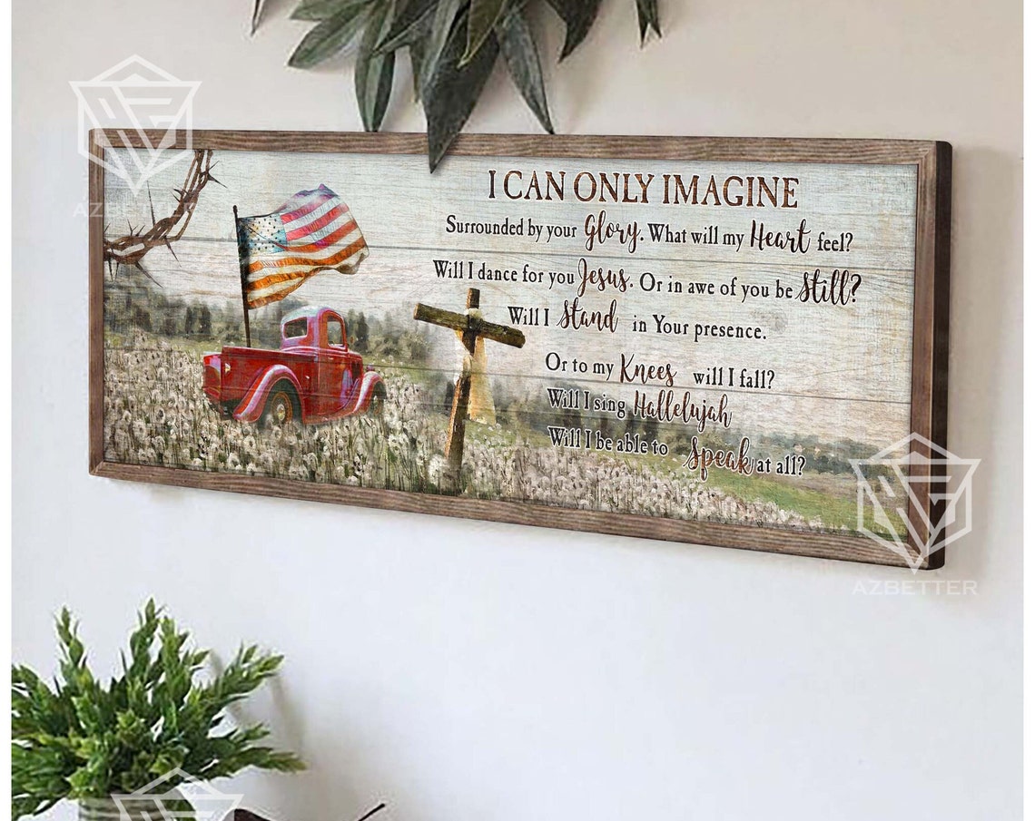 I Can Only Imagine Red Truck American Flag Country Cross Poster - Image 5
