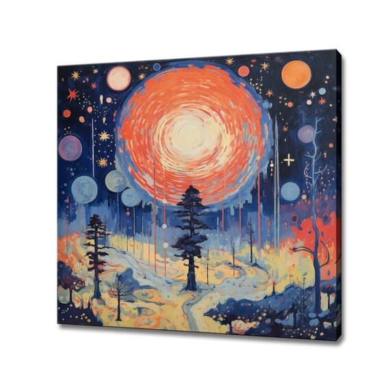 Abstract Fantasy Moonlight Forest Trees Painting Style Print Large Wall Art Print Nature Picture Wall Hanging