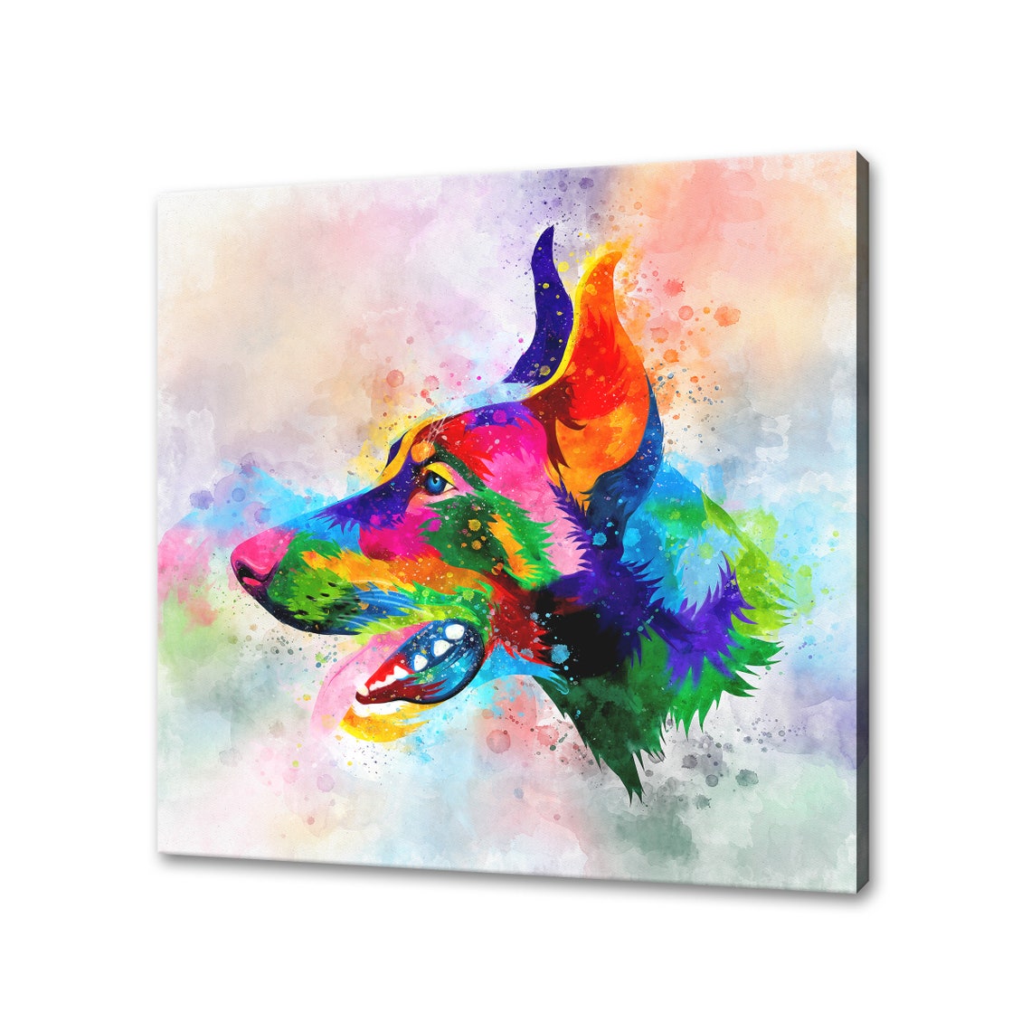 Noble Doberman Head Rainbow Watercolour Dog Portrait Pet Poster