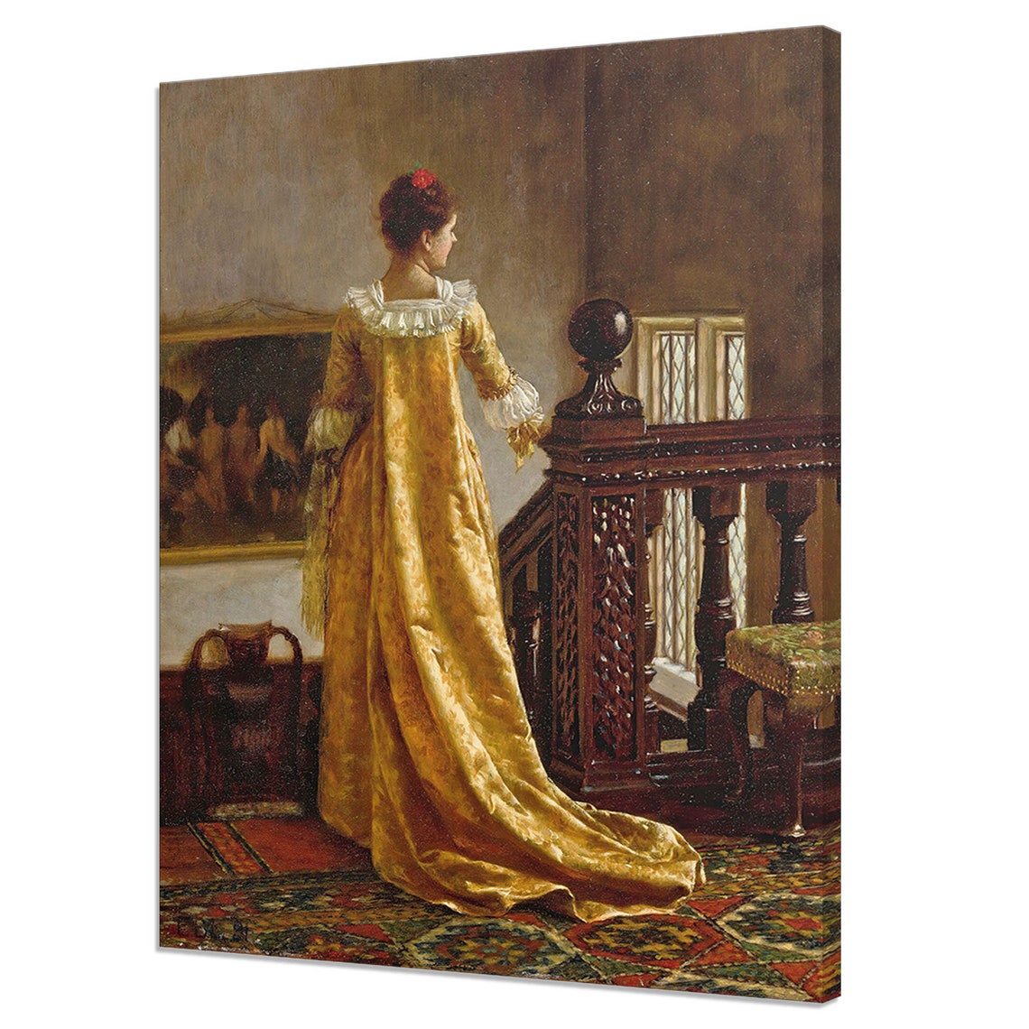 Who Loves Me Follows Me 1891 Edmund Blair Leighton Reproduction Vintage Painting Print Antique Female Portrait Fine Art