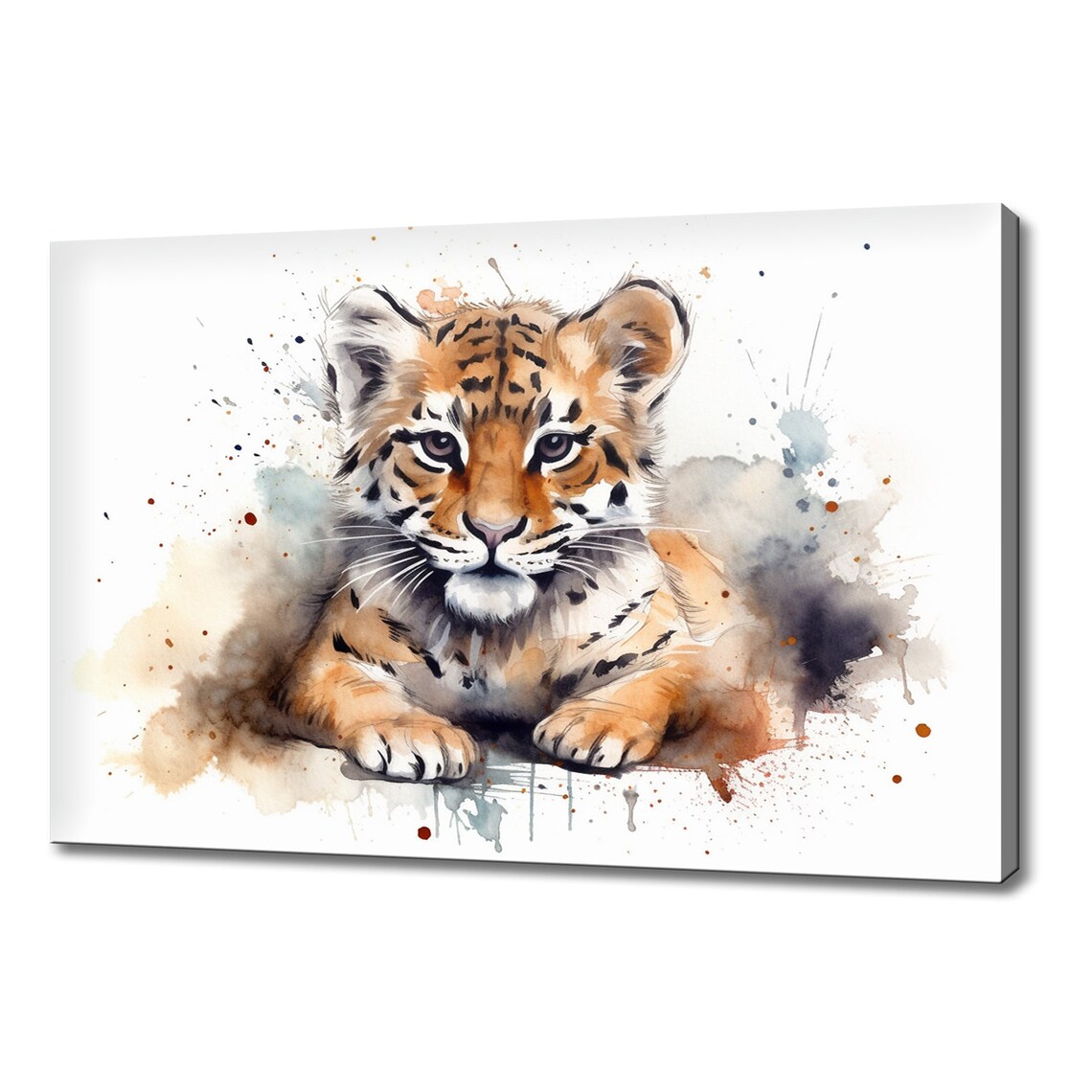 Tiger Cub Watercolor Portrait Splash Art Wild Animal Wall Print