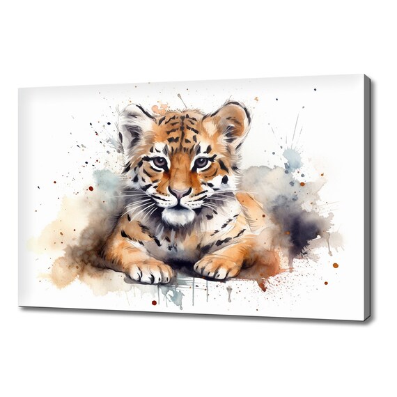 Tiger Cub Watercolor Portrait Splash Art Wild Animal Wall Print