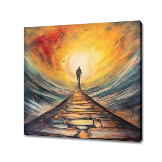 Walk Towards The Sun Abstract Psychedelic Sunset Painting Style Print Colourful Fantasy Retro Design Landscape Print Surreal Sunset