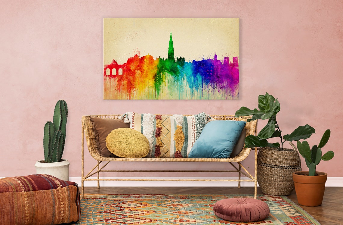 Brussels Belgium Rainbow Watercolour Skyline Landmarks Poster - Image 2