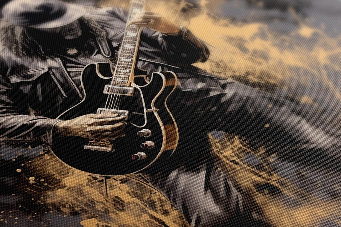 Electric Guitar Player Monochrome Gold Splash Music Art Rock Poster - Image 3