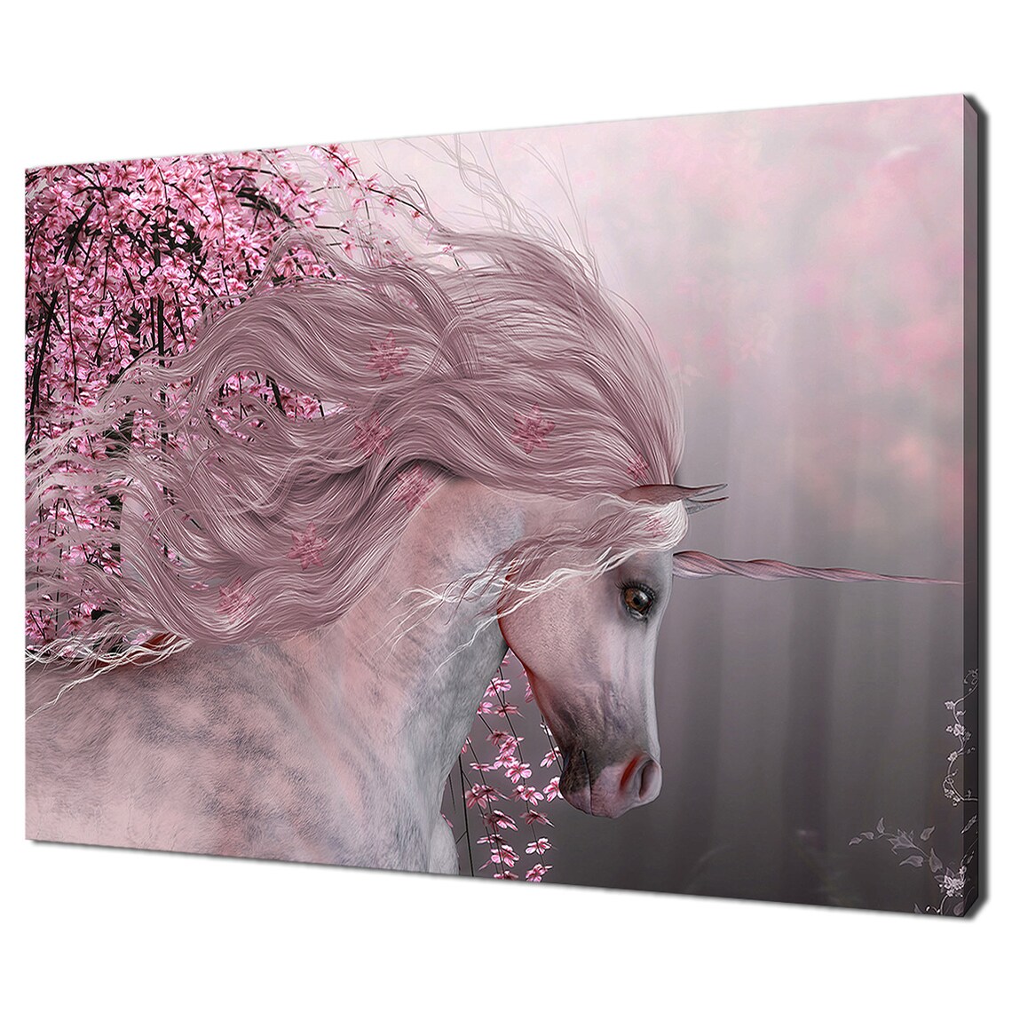 Pink Cherry Blossom Magical Unicorn Art Print, Girls Room