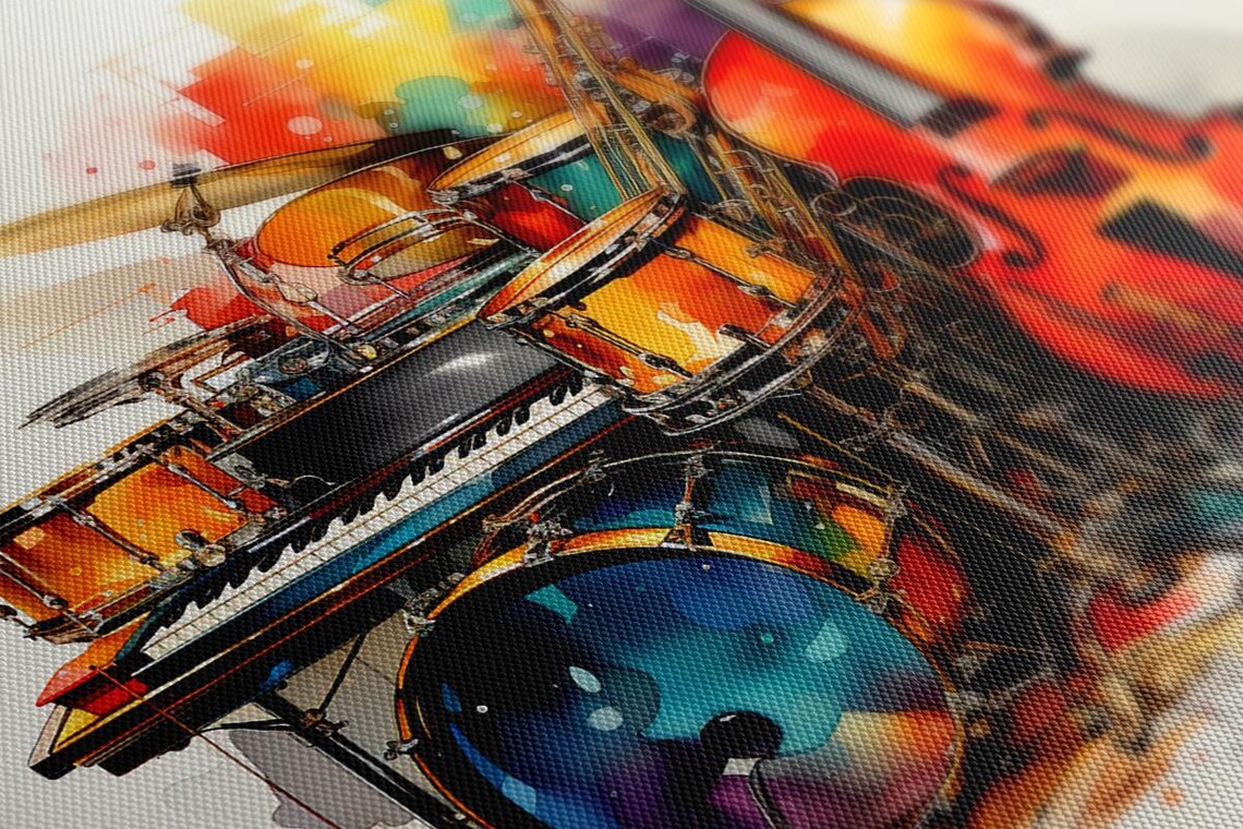 Drums Keyboard Saxophone Cello Colorful Watercolor Music Gift Poster - Image 2