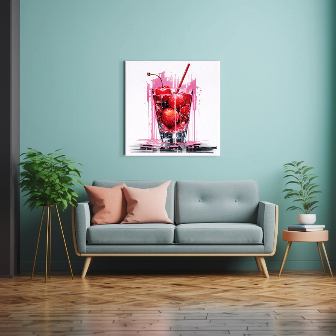 Cherry Manhattan Cocktail Watercolor Bar Decor Wall Art Print - Image 2