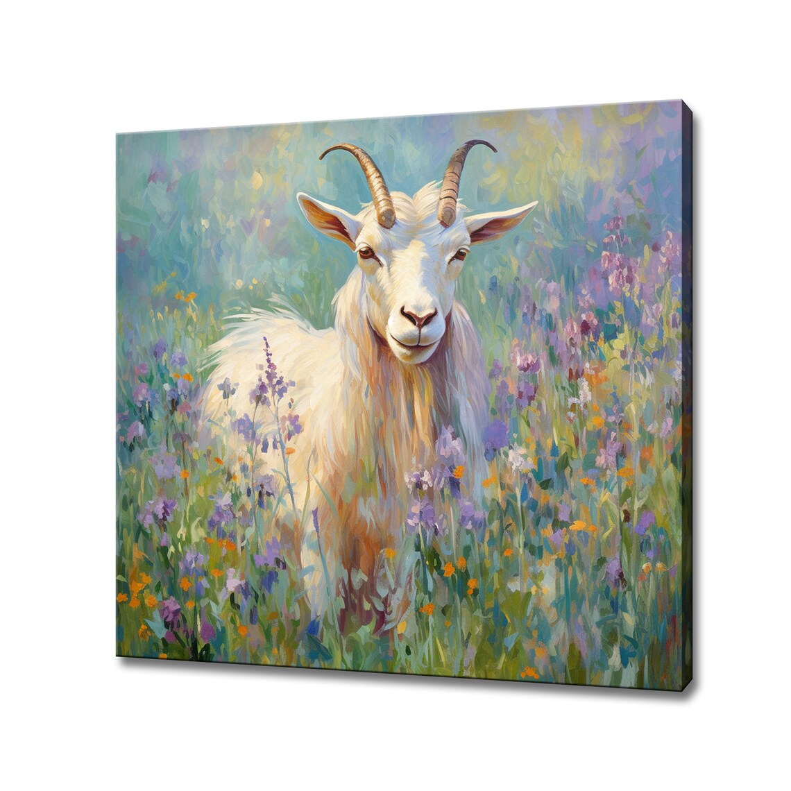 White Goat In A Wildflower Meadow Oil Painting Animal Poster