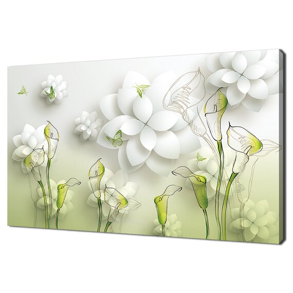 Abstract Flowers and Butterflies, Modern Art Print