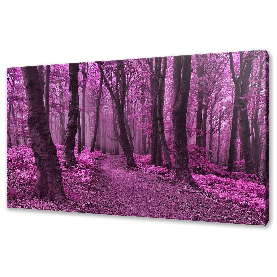 Misty Purple Forest Path Surreal Violet Woodland Wall Art Poster