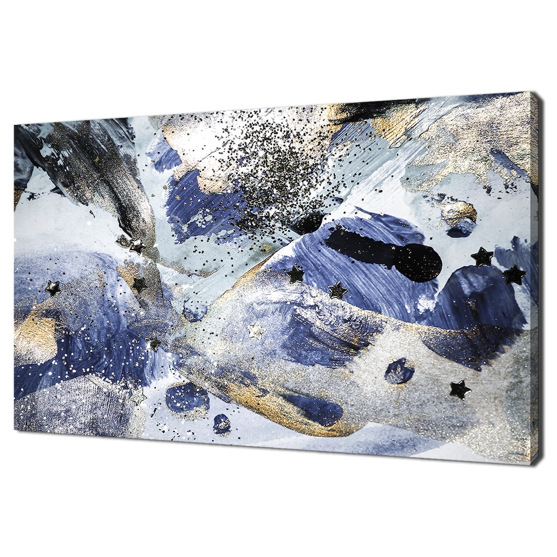 Abstract Blue Gold Paint Splatter Modern Art Print