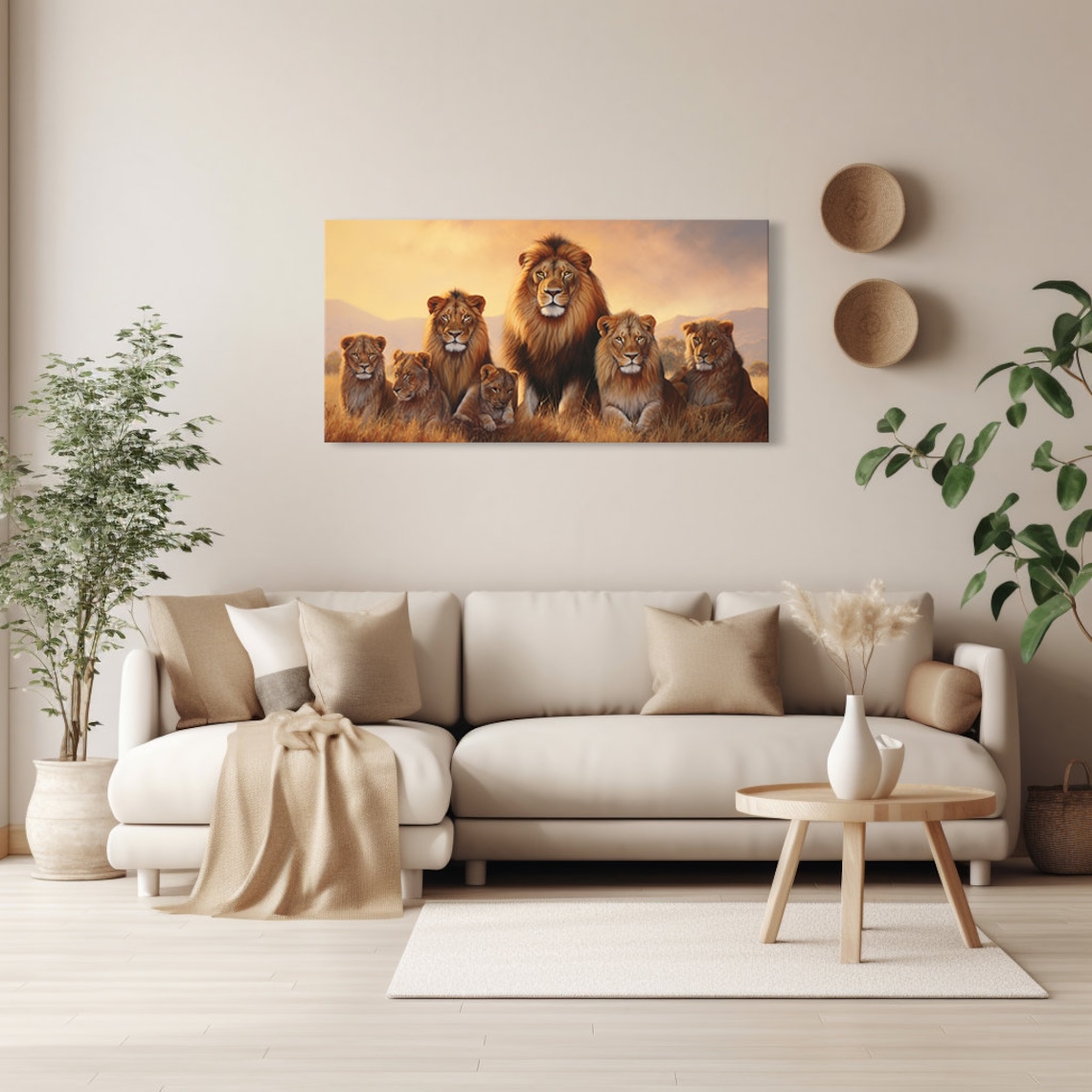 Lion Pride Family At Sunset Savanna Painting Majestic Wildlife Wall Art - Image 3