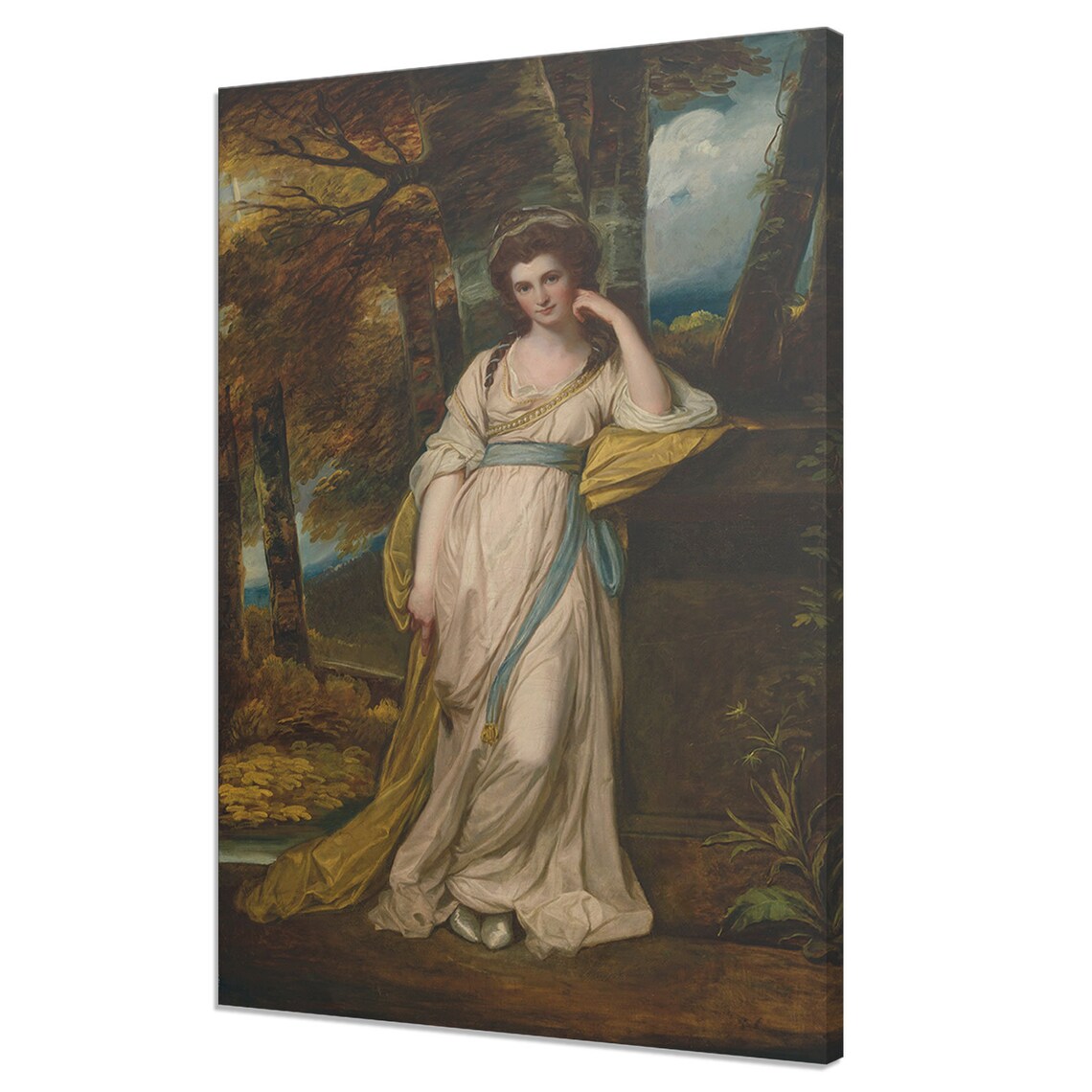Vintage Lady In White Gown Woodland Oil Painting Antique Portrait Print