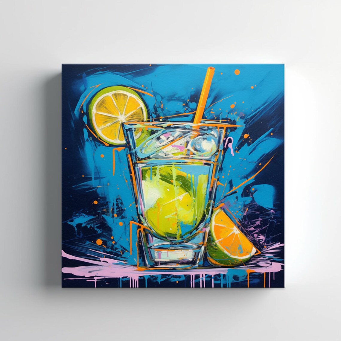 Zesty Lime Cocktail Rocks Glass Teal Bar Watercolor Wall Print - Image 3