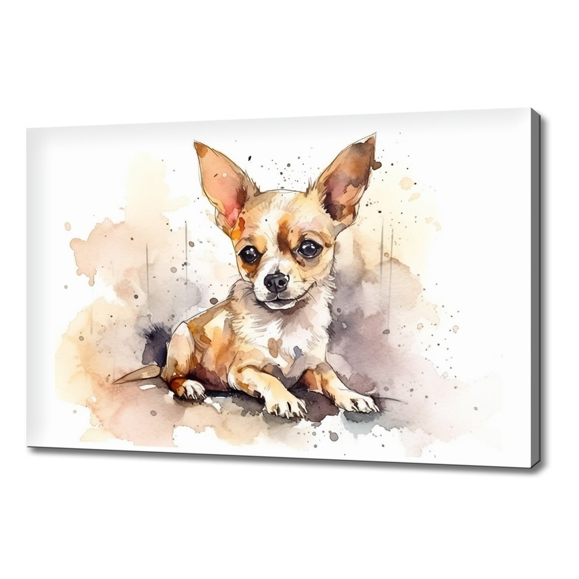 Chihuahua Puppy Watercolor Portrait Big Ears Cute Dog Wall Print