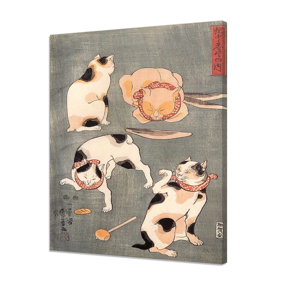 Utagawa Kuniyoshi Four Cats In Different Playful Poses Japanese Art Poster