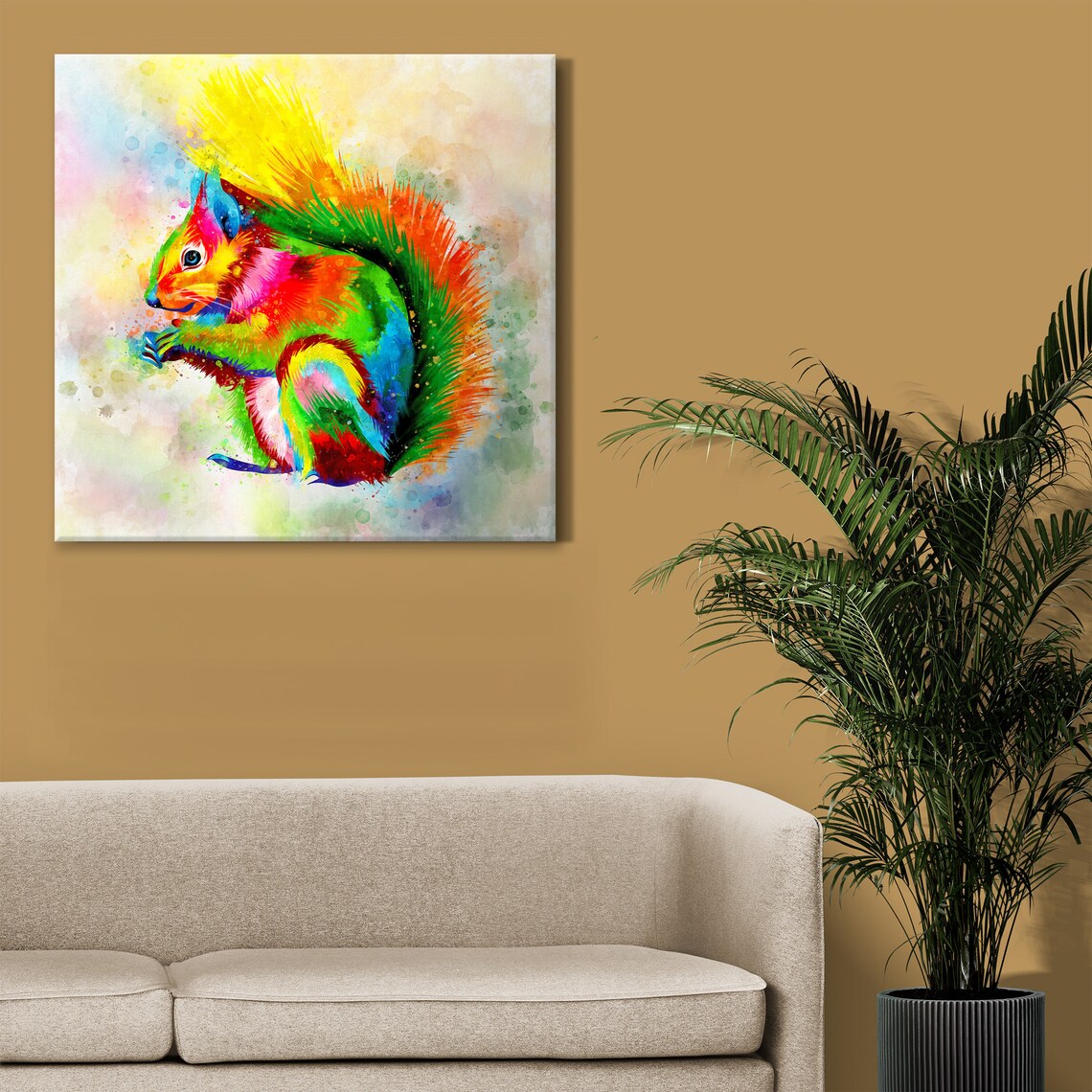 Rainbow Colorful Squirrel Watercolor Painting Bright Abstract Animal Poster - Image 4