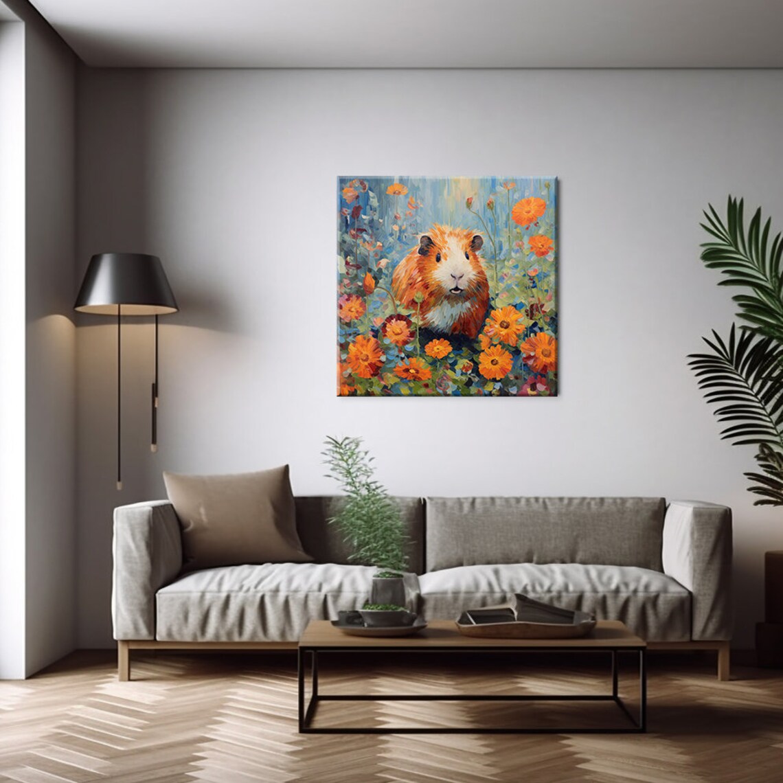 Guinea Pig in Flowers Field, Colorful Portrait Art Print - Image 2