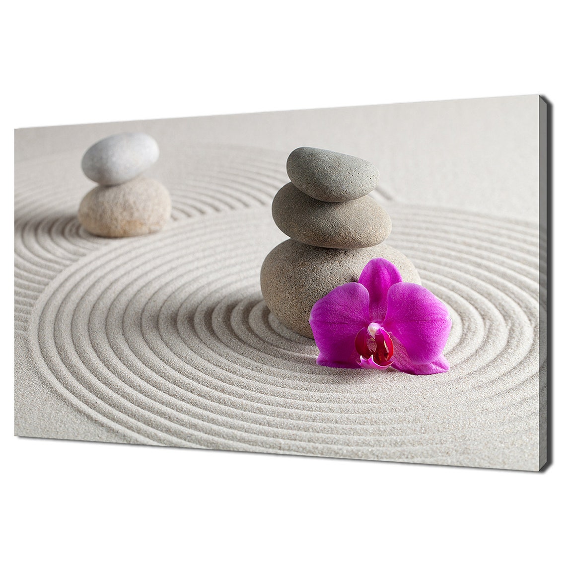 Zen Garden Stacked Stones Pink Orchid Raked Sand Spa Wall Art