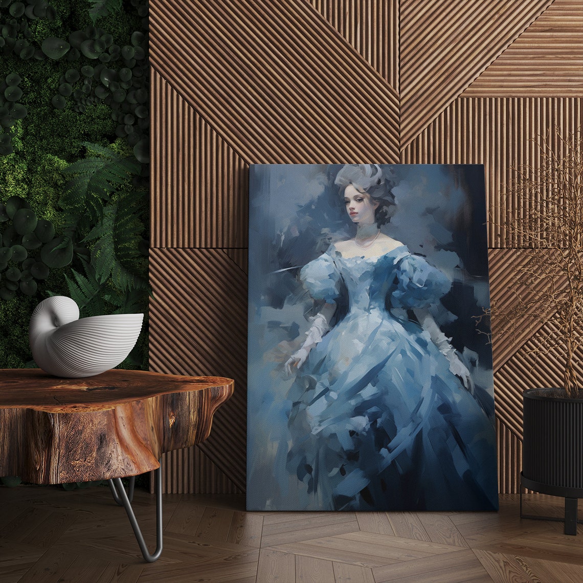 Elegant Lady In Powder Blue Victorian Ball Gown Painterly Wall Art - Image 4