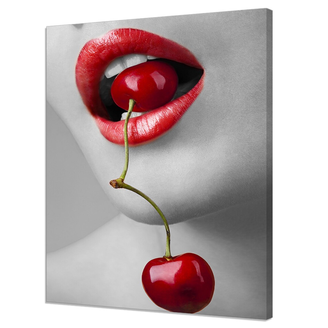 Red Cherry Biting Lips Sexy Erotic Modern Design Home Decor Print Wall Art Picture
