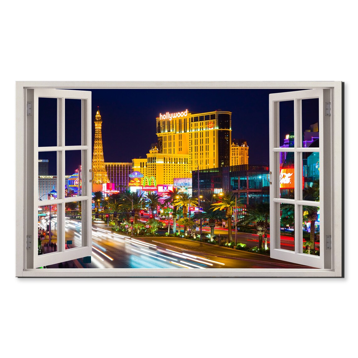 Las Vegas Strip At Night Neon Lights City Skyline Window View Wall Art