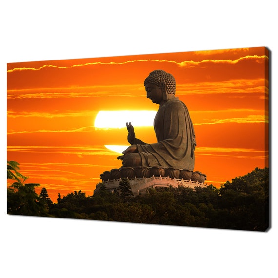 Meditating Buddha Statue At Sunset Sky Ethnic Modern Design Home Decor Print Wall Art Picture